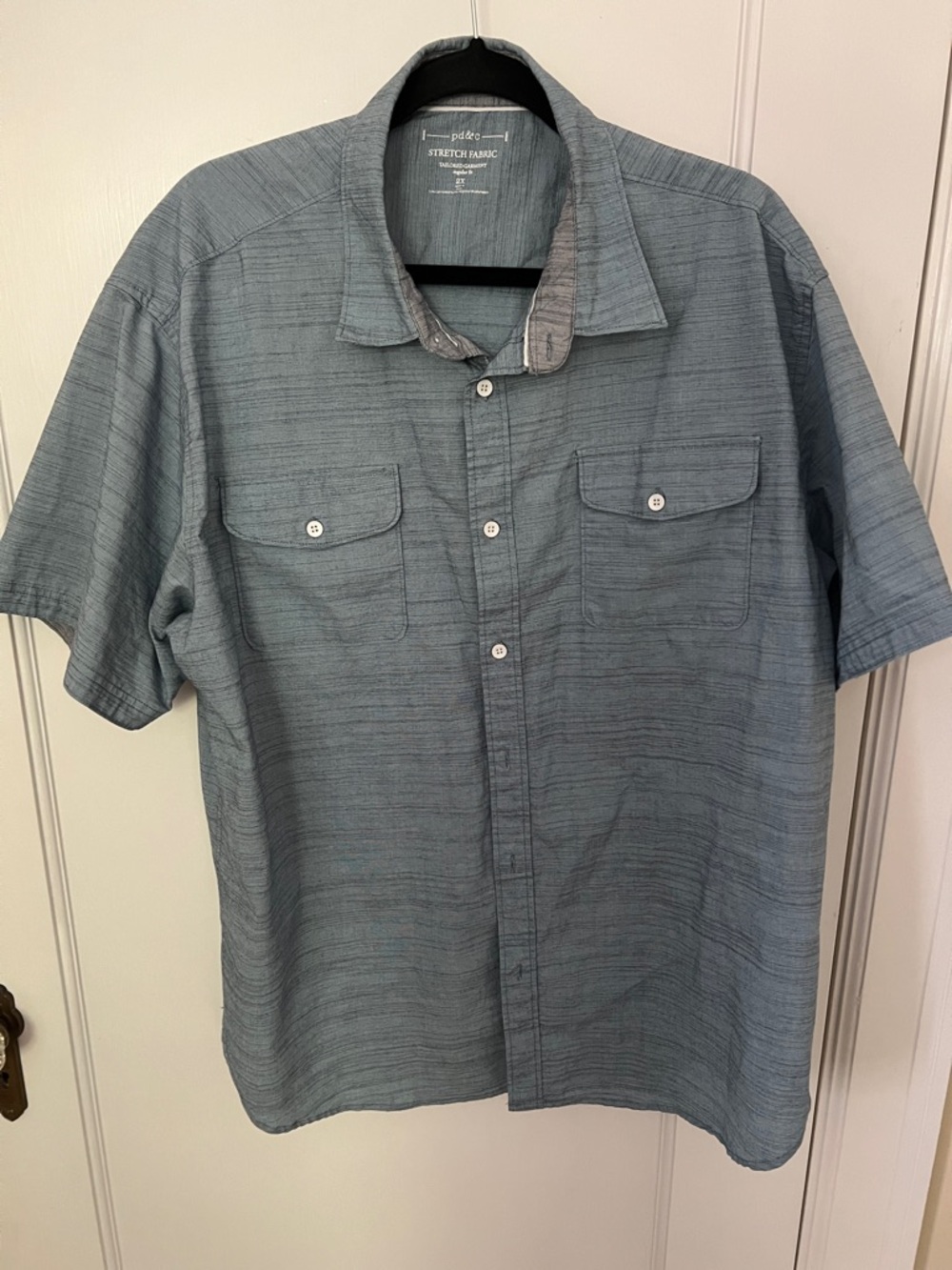 PD&C Men’s Short-Sleeve Button-Down Shirt in Slate Blue-Grey